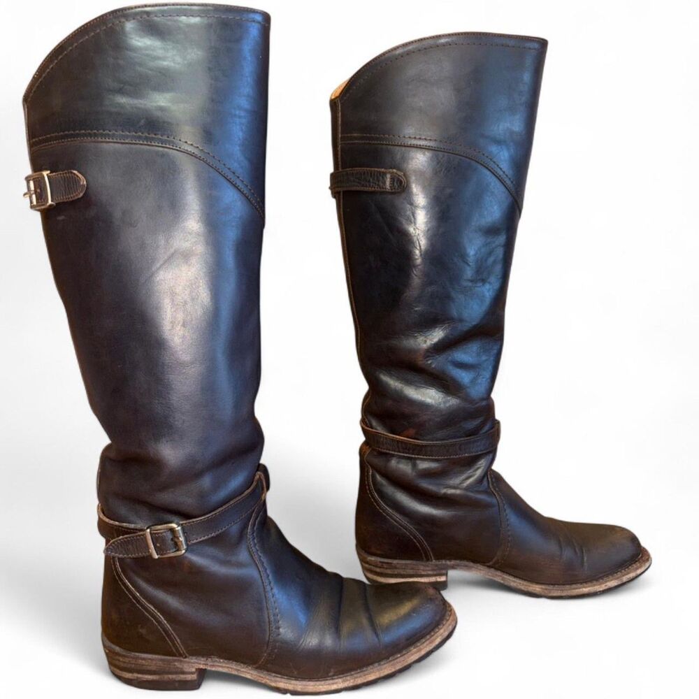 VTG Frye Dorado Dark Brown Leather Tall Riding Boots sz 5.5 Goodyear Welt, Spain